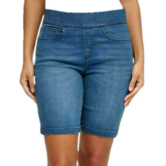 DKNY Jeans Bermuda Shorts Comfort Stretch Pull-On Elastic Waist High Rise Denim - Picture 1 of 12